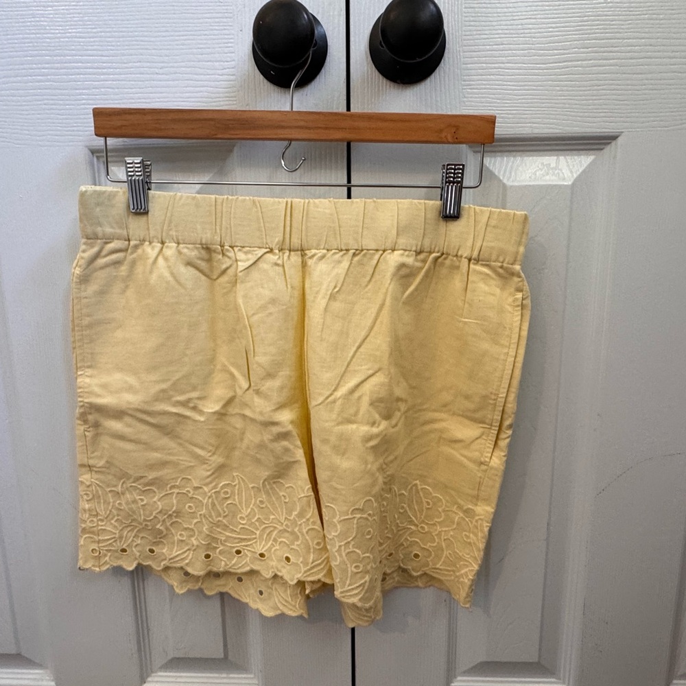 Ann Taylor Pale Yellow Cotton Shorts with Elastic Waist